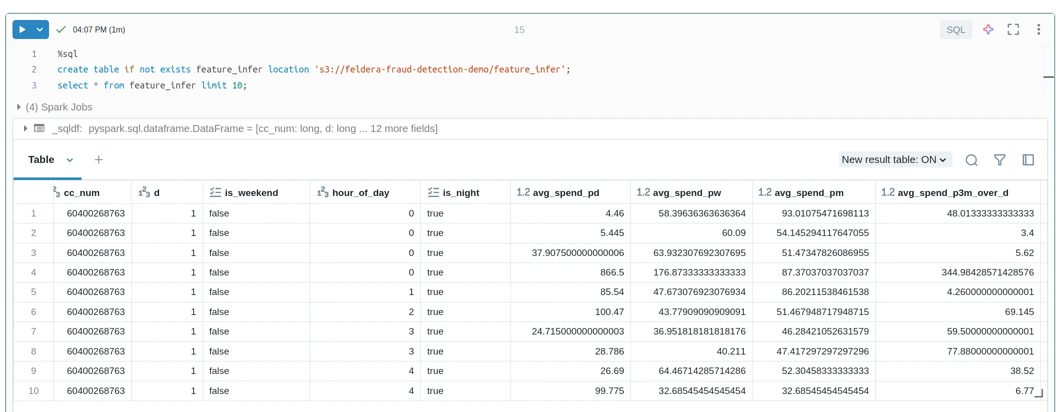Connecting FEATURE table to a Databricks notebook