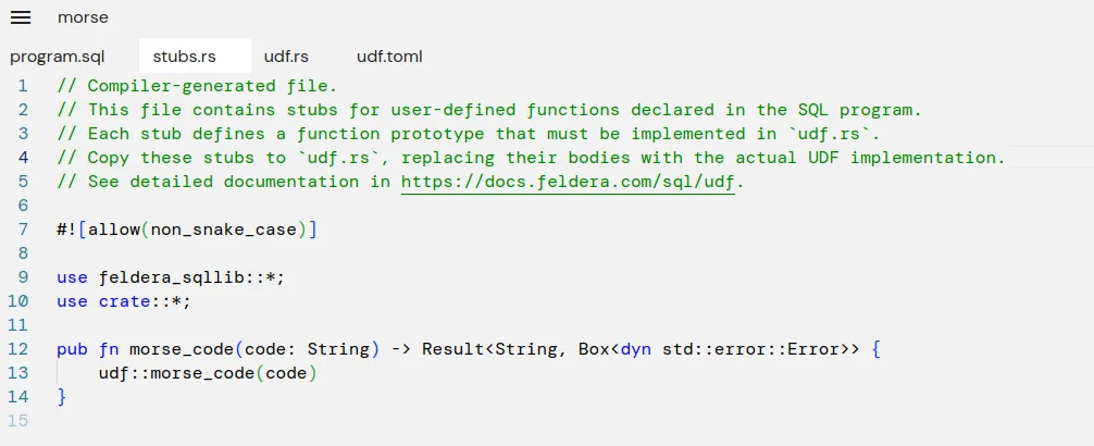 New tabs for udf code in the Webconsole