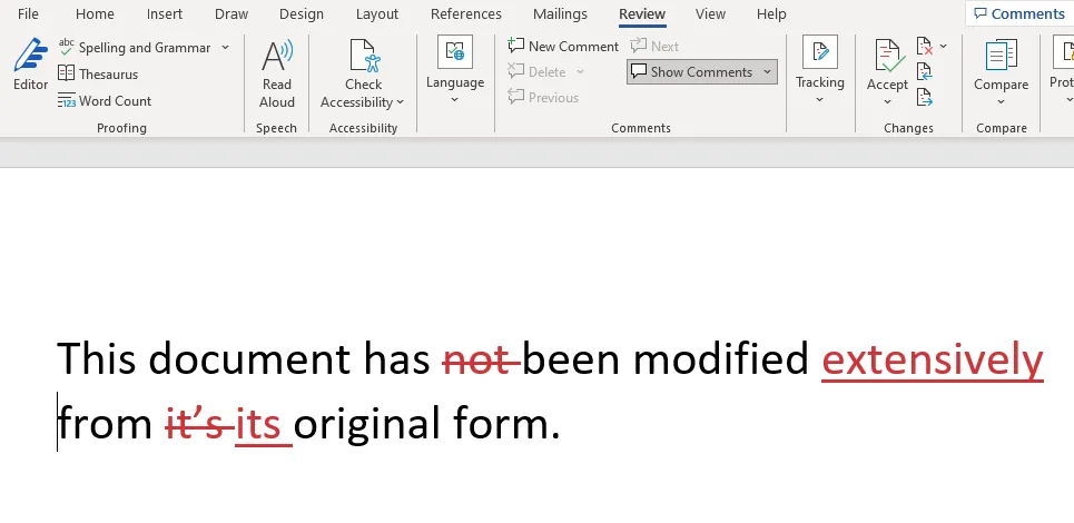 Change Tracking in MS Word