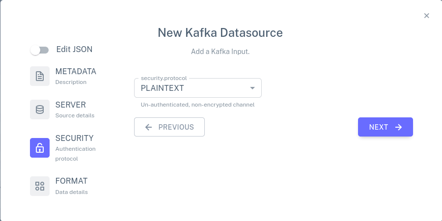 Input Kafka connector config: SECURITY security