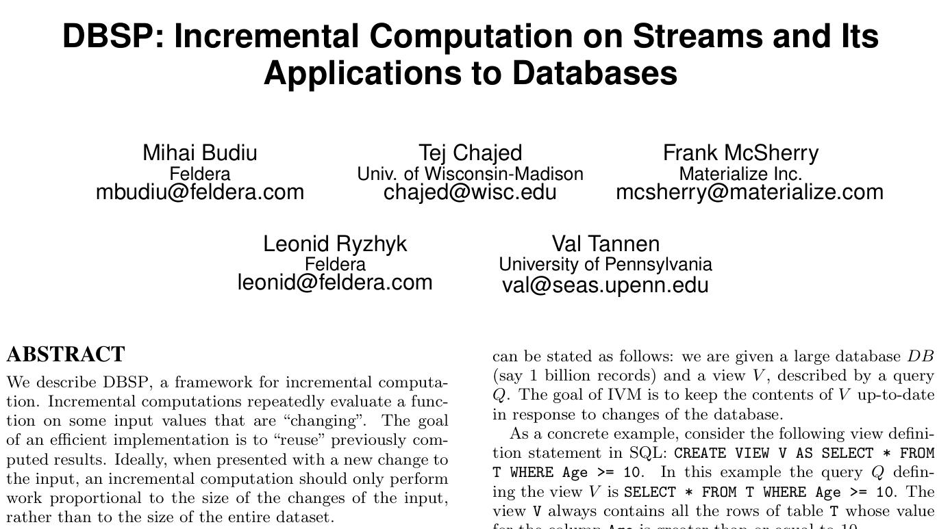 DBSP in ACM SIGMOD Research Highlights